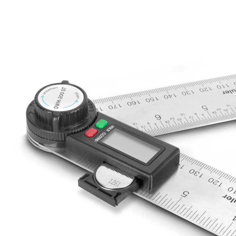 STAHLWERK Digitaler Winkelmesser DWM-200 ST mit 180 mm Messbereich 360° Präzisions-Winkelmessgerät | Gradmesser | Winkellineal aus Edelstahl