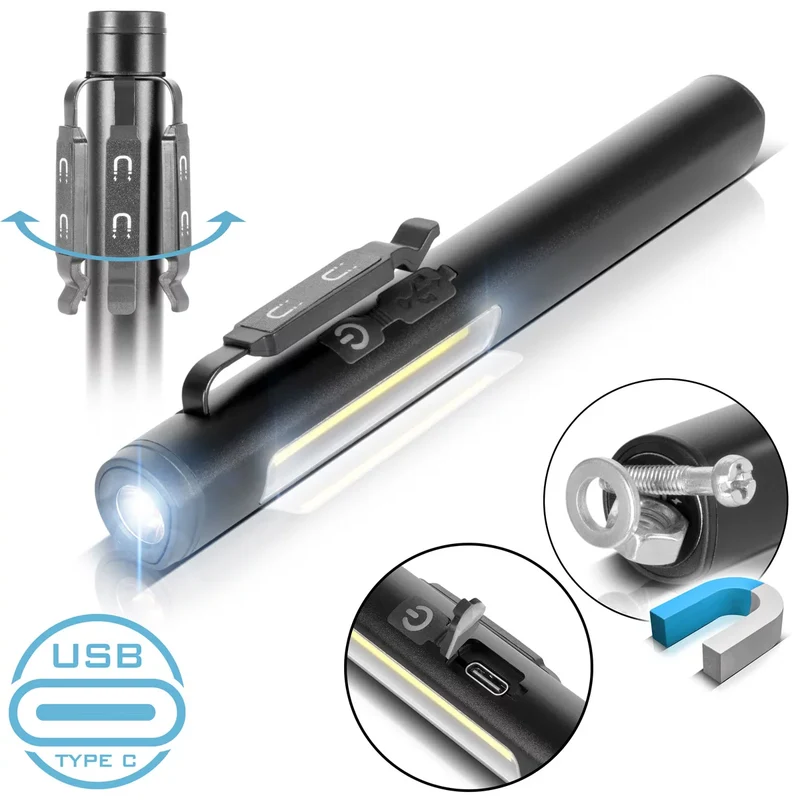 STAHLWERK LED-Arbeitsleuchte | Leistungsstarke Stablampe mit COB-Flashlight | Werkstattlampe mit Magnethalterung | USB-C Anschluss | 600 mAh Akku | Schnell aufladbar | Universell einsetzbare LED-Lampe