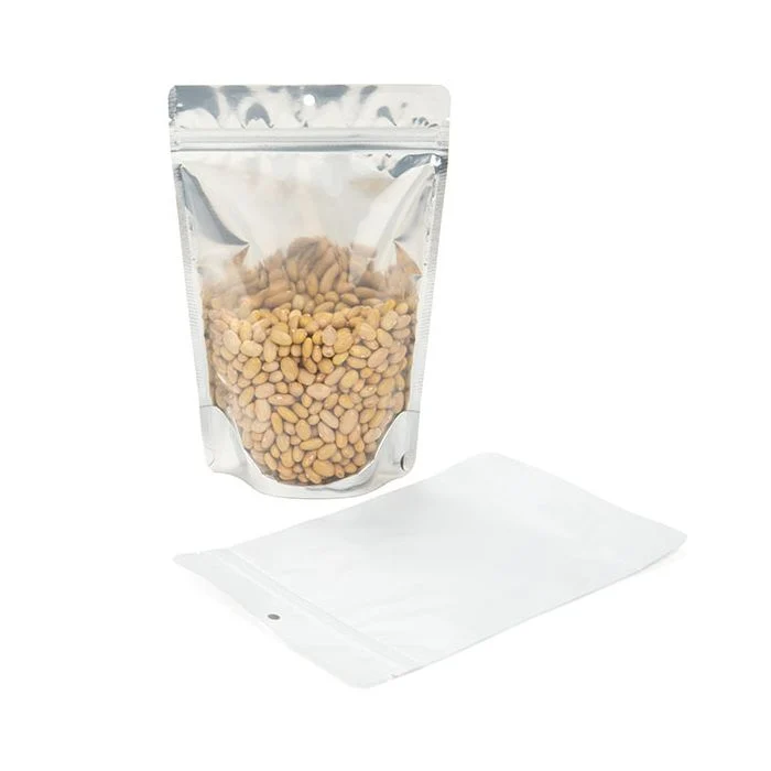 Standbodenbeutel Transparent/Weiß 14.9x8.9x23.2cm mit Aufhängeloch | 310 Gramm (100 Stück) [ZBGW7H]