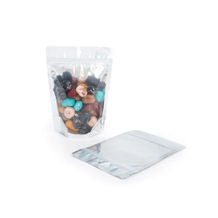 Standbodenbeutel Transparent/Weiß 12x7.5x18.5cm | 110 Gramm mit Aufhängeloch (100 Stück) [ZBGW46H]