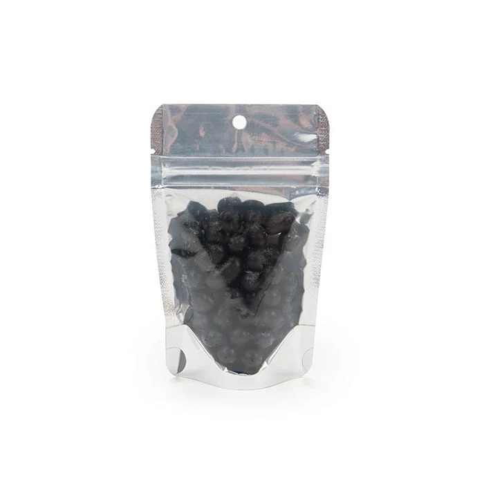 Standbodenbeutel Transparent/Weiß 8x5x13cm | 28 Gramm mit Aufhängeloch (100 Stück) [ZBGW1H]