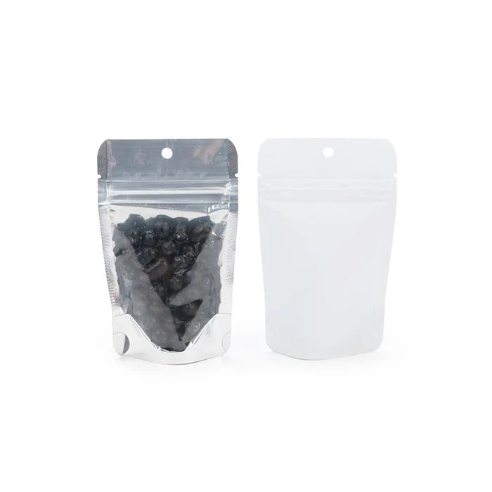 Standbodenbeutel Transparent/Weiß 8x5x13cm | 28 Gramm mit Aufhängeloch (100 Stück) [ZBGW1H]