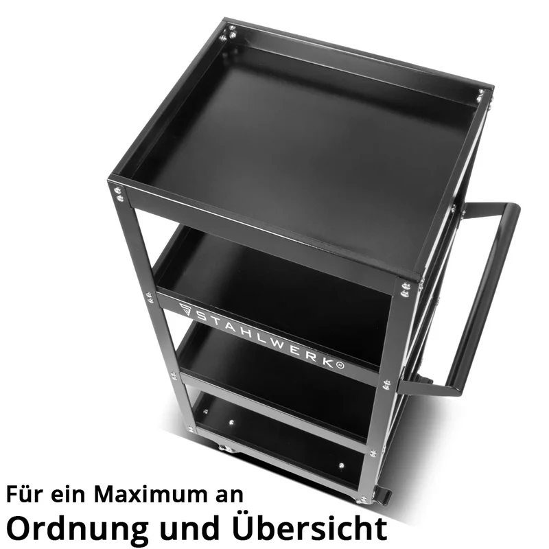 STAHLWERK Werkzeugwagen ST-1100 Werkstattwagen | Rollwagen aus Stahlblech | Transportwagen für Werkzeuge | Etagenwagen mit 4 Ladeflächen | Montagewagen | Plattformwagen