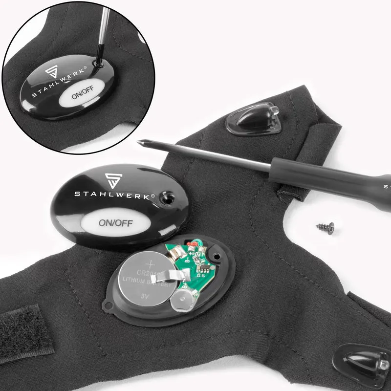 STAHLWERK LED-Handschuhe 2er Set | Helles Licht und freie Hände bei Reparaturen oder Montagearbeiten | Arbeitshandschuhe mit Licht | Universell einsetzbar | Einheitsgröße I Ideal für Mechaniker und Handwerker