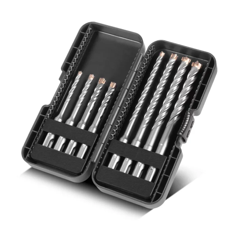 STAHLWERK SDS-Plus-Bohrer 8-teiliges Set mit Box | Durchmesser 5-12 mm | Kreuzschneide und Doppelwendel | Längen 110-160 mm | Steinbohrer und Betonbohrer für SDS-Plus Aufnahme 10 mm | Stark und präzise