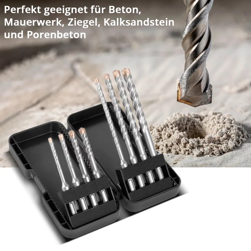 STAHLWERK SDS-Plus-Bohrer 8-teiliges Set mit Box | Durchmesser 5-12 mm | Kreuzschneide und Doppelwendel | Längen 110-160 mm | Steinbohrer und Betonbohrer für SDS-Plus Aufnahme 10 mm | Stark und präzise