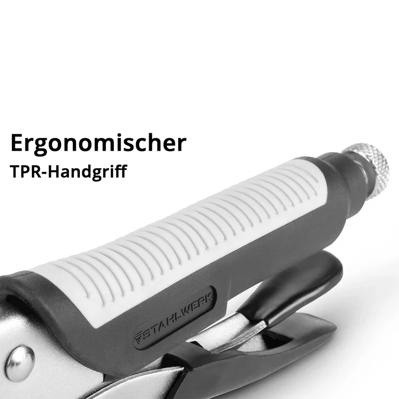 STAHLWERK Gripzangen Set 6-teilig Klemmbereich einstellbar | Langbeck-Gripzange 165/241mm | Gripzangen mit gebogenen Backen 127/178/254 mm | C-Klemme 152 mm | Ergonomische TPR Griffe | Rolltasche inklusive