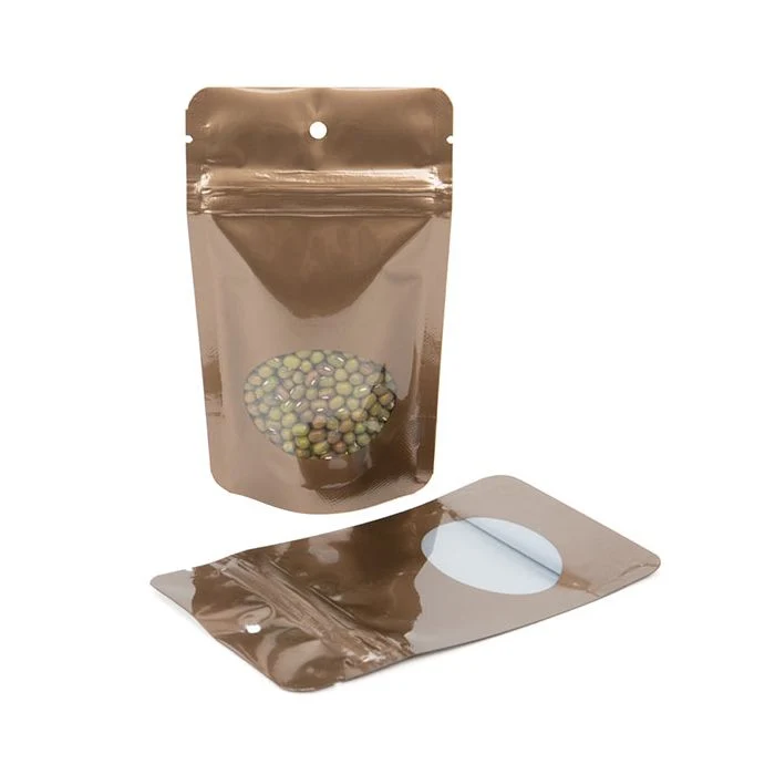 Standbodenbeutel Bronze 8x5x13cm mit Fenster & Aufhängeloch |28 Gramm (100 Stück) [ZBGO1BZH]