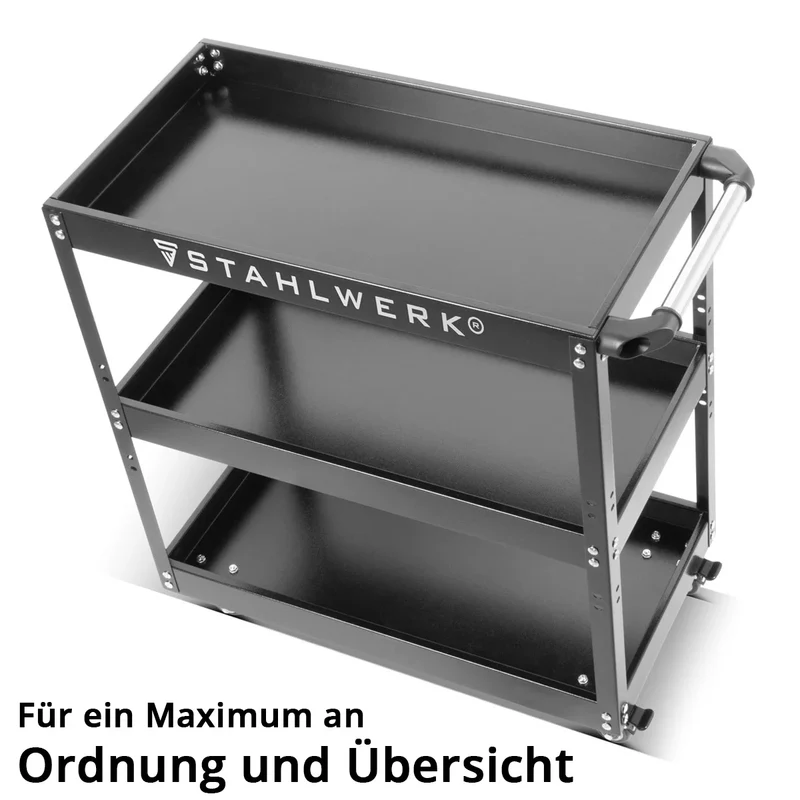 STAHLWERK Werkzeugwagen ST-730 Werkstattwagen | Rollwagen | Transportwagen | Montagewagen | Plattformwagen | Etagenwagen mit 3 Ladeflächen
