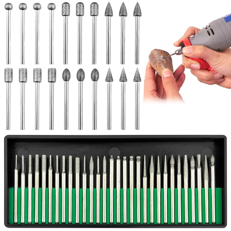 USB-Gravierstift 50 Stück Diamant Fräser Set, Diamant Fräser für Stein, Glas, Keramik, Schnitzen, Schleifen, Polieren, Gravieren, Bohren, Silber