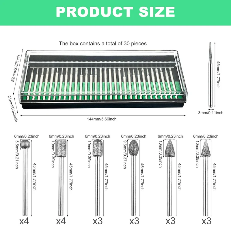 USB-Gravierstift 50 Stück Diamant Fräser Set, Diamant Fräser für Stein, Glas, Keramik, Schnitzen, Schleifen, Polieren, Gravieren, Bohren, Silber