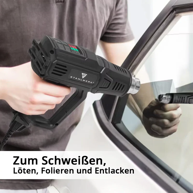 STAHLWERK HP-2000 PRO 2.000 Watt starke Heissluftpistole und Heissluftfön bis 600 Grad mit LED-Display und Digitalsteuerung | Heissluftgebläse zum Schweissen, Löten, Schrumpfen