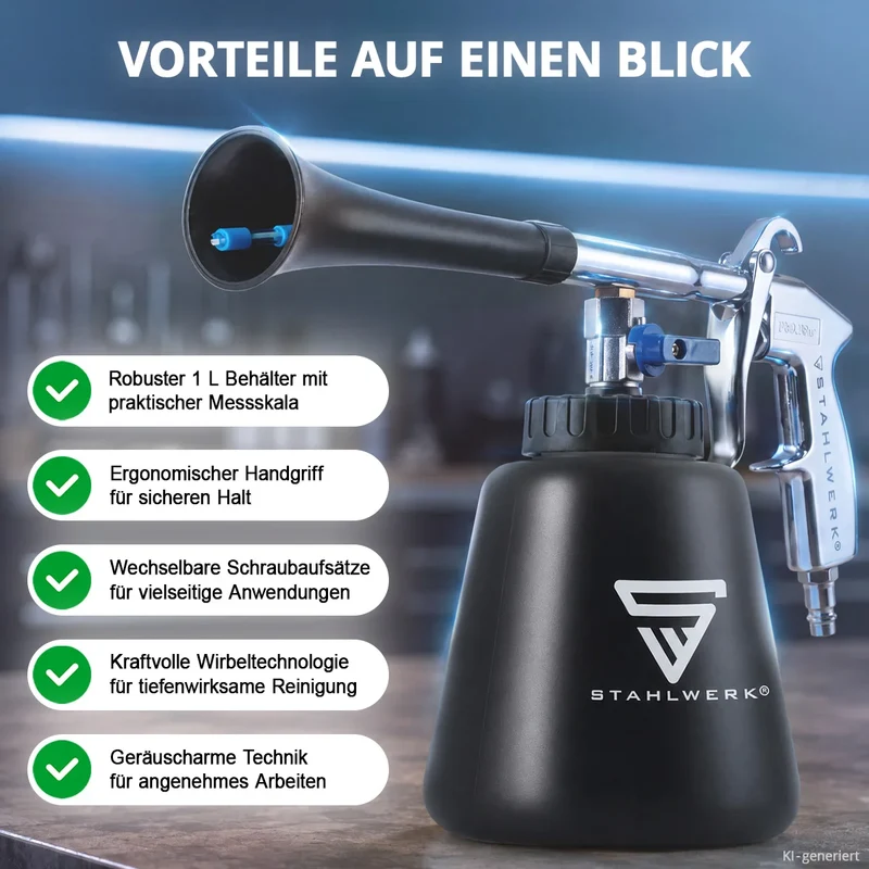 STAHLWERK Druckluft-Reinigungspistole RP-90 ST mit Zubehör-Set | Druckluft-Reiniger mit Wirbel-Effekt | Innenreiniger | Waschpistole | Kfz Ausblaspistole zum Reinigen verschmutzter Oberflächen