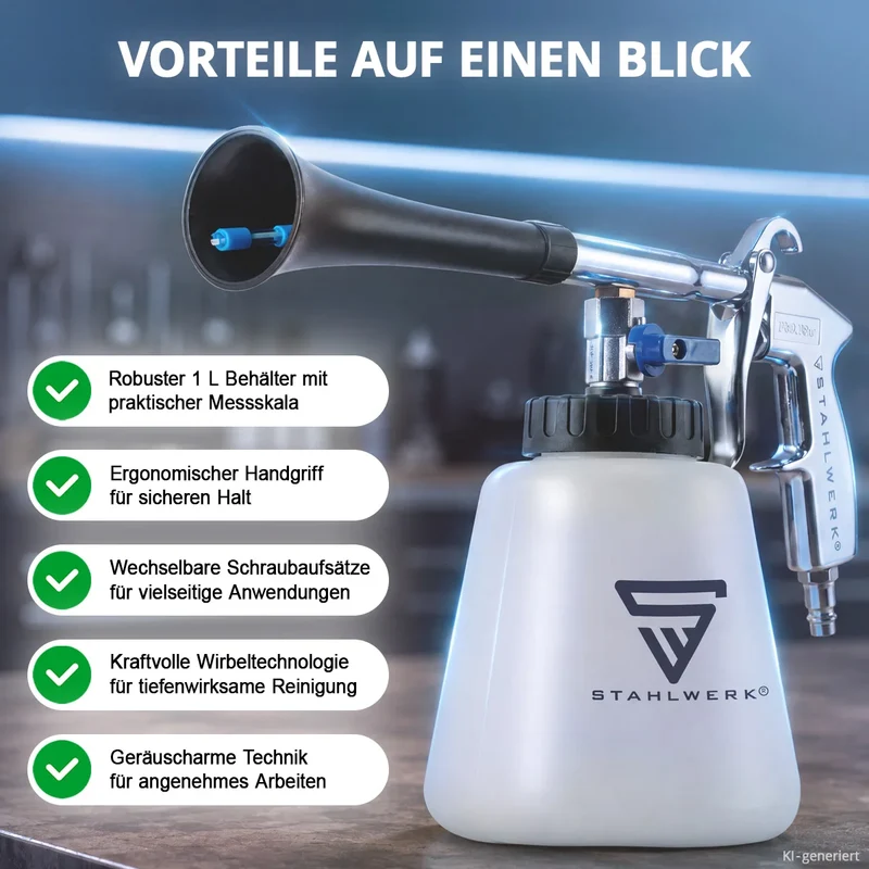 STAHLWERK Druckluft-Reinigungspistole RP-90 ST mit Zubehör-Set | Druckluft-Reiniger mit Wirbel-Effekt | Innenreiniger | Waschpistole | Kfz Ausblaspistole zum Reinigen verschmutzter Oberflächen