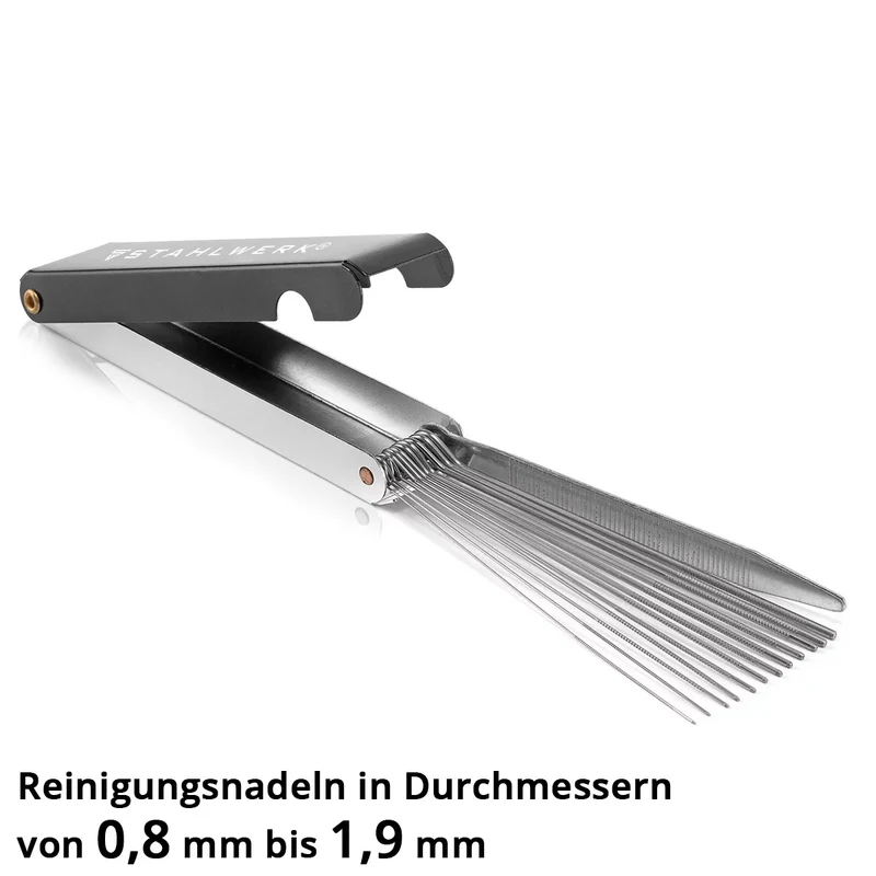 STAHLWERK Düsenreiniger Edelstahl-Feilen 13 in 1 Schweissdüsenreiniger im praktischen Etui 2er Set, MIG MAG Düsen, Autogen Schweissdüsen, Lötkolben Heissklebepistolen, Vergaserdüsen