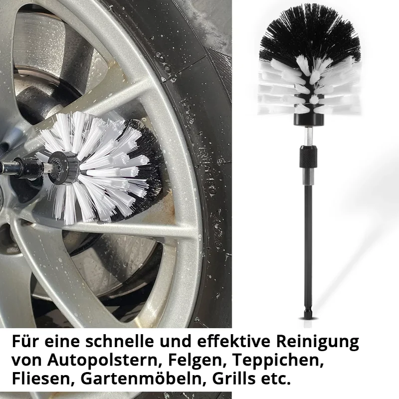 STAHLWERK Bürsten-Aufsatz 15er Set für Akkuschrauber und Bohrmaschinen, Reinigungs-, Polier- und Detailing-Bürsten mit Standard-Bit-Aufnahme inklusive Verlängerungs-Adapter