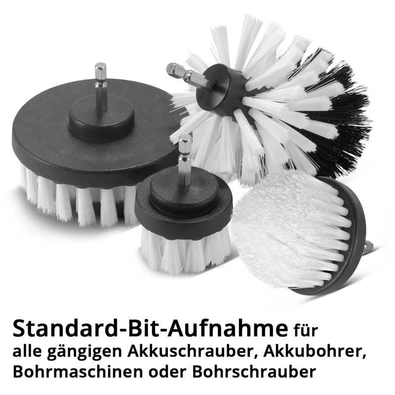 STAHLWERK Bürsten-Aufsatz 15er Set für Akkuschrauber und Bohrmaschinen, Reinigungs-, Polier- und Detailing-Bürsten mit Standard-Bit-Aufnahme inklusive Verlängerungs-Adapter