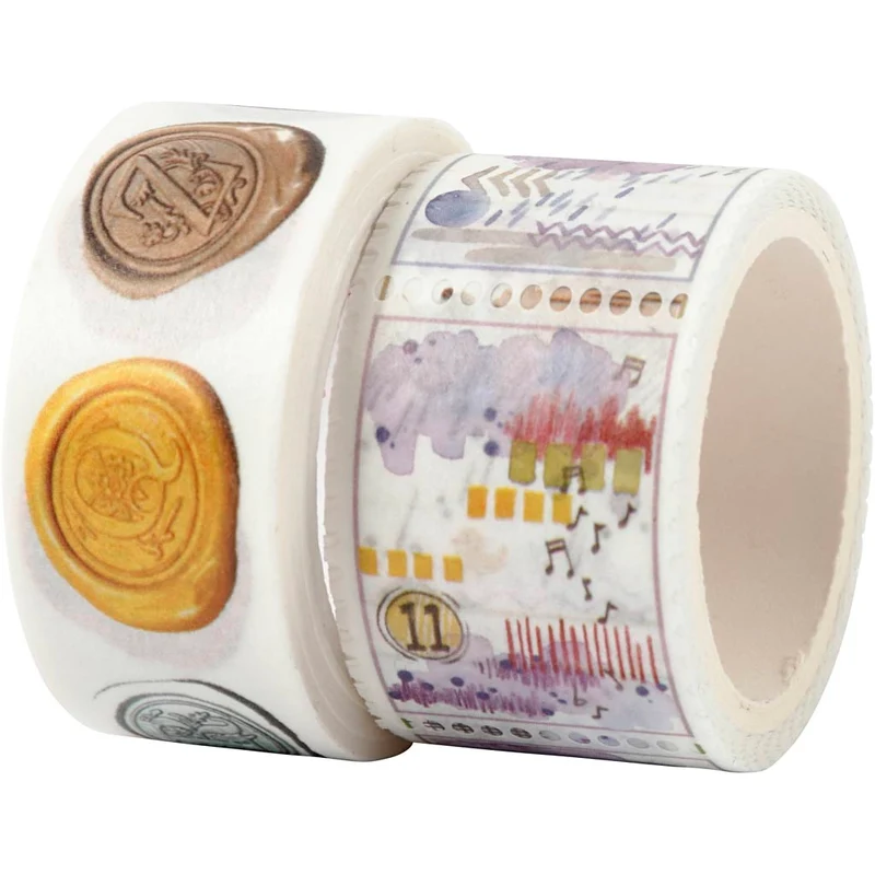 Washi Tape, Siegel- und Wettermotive, L 3+5 M, B 20+25 mm, 2 Rolle/ 1 Pck [HOB-25243]