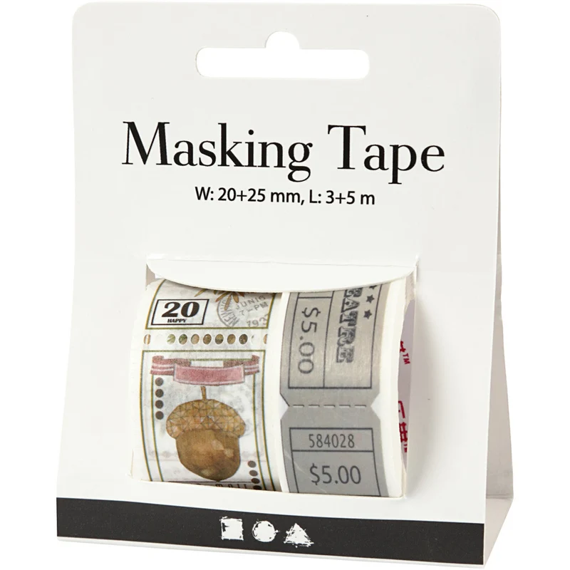 Washi Tape, Ticket- und Naturmotive, L 3+5 M, B 20+25 mm, 2 Rolle/ 1 Pck [HOB-25242]
