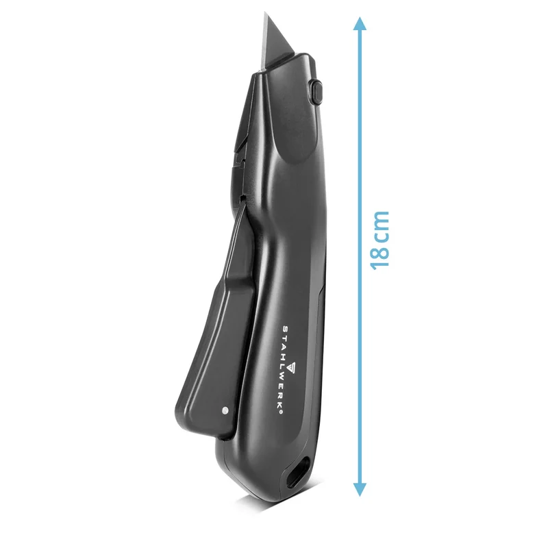 STAHLWERK Cuttermesser UCM-19 ST 3er Set mit Schnellwechsel-Klinge, automatischem Klingenrückzug und Sicherheitsverriegelung Cutter | Teppichmesser | Sicherheitsmesser | Paketmesser | Kartonmesser