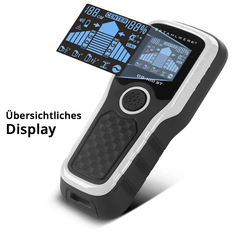STAHLWERK Ortungsgerät OG-100 ST Wandscanner, Metalldetektor, Leitungssucher, Bolzendetektor, Kabelsuchgerät, Wanddetektor zum Orten von Stromleitungen, Metallobjekten oder Balken in Wand und Decke