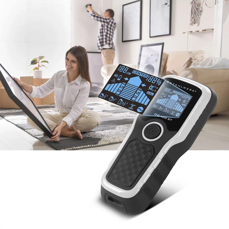STAHLWERK Ortungsgerät OG-100 ST Wandscanner, Metalldetektor, Leitungssucher, Bolzendetektor, Kabelsuchgerät, Wanddetektor zum Orten von Stromleitungen, Metallobjekten oder Balken in Wand und Decke