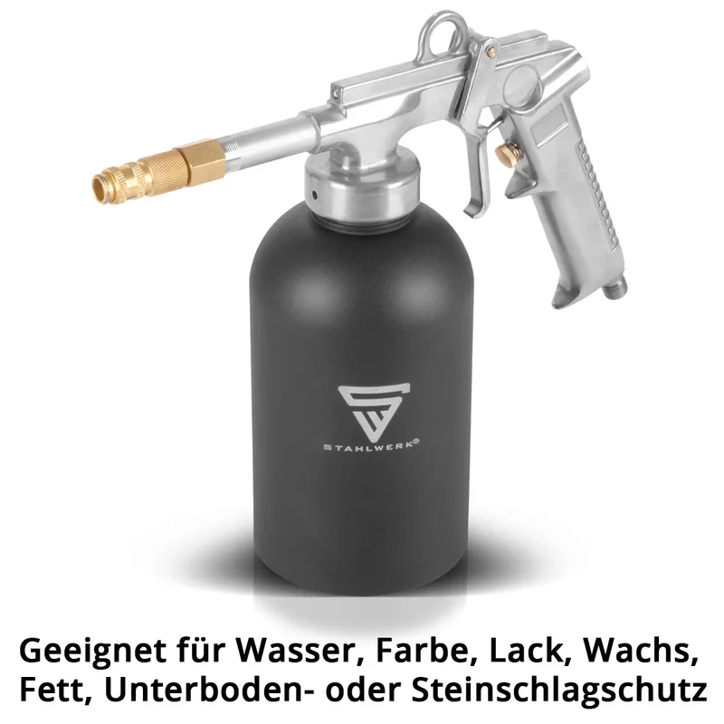 STAHLWERK Rostschutz-Sprühpistole 1100 ml 4-6 bar Hohlraumpistole | Druckbecherpistole | Unterbodenschutzpistole | Druckluftpistole | Hohlraumversiegelung | Korrosionsschutz