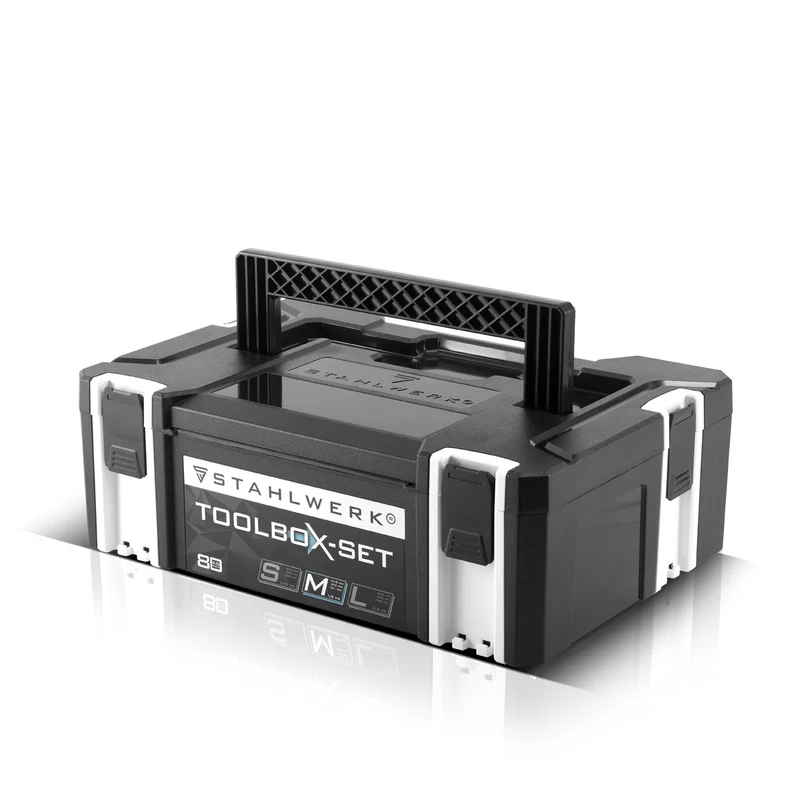 STAHLWERK Universal Toolbox Größe M 443 x 310 x 151 mm stapelbare Systembox | Werkzeugkiste | Werkzeugkoffer | Werkzeug-Organizer im Modul-System aus hochbelastbarem ABS-Kunststoff mit Tragegriff