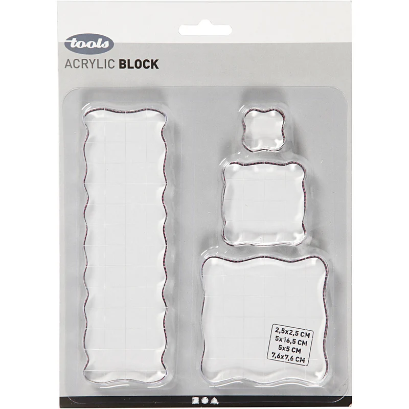 Acrylblock, Größe 2,5x2,5+5x5+7,6x7,6+5x16,5 cm, Dicke 1 cm, 4 Stk/ 1 Pck [HOB-21586]