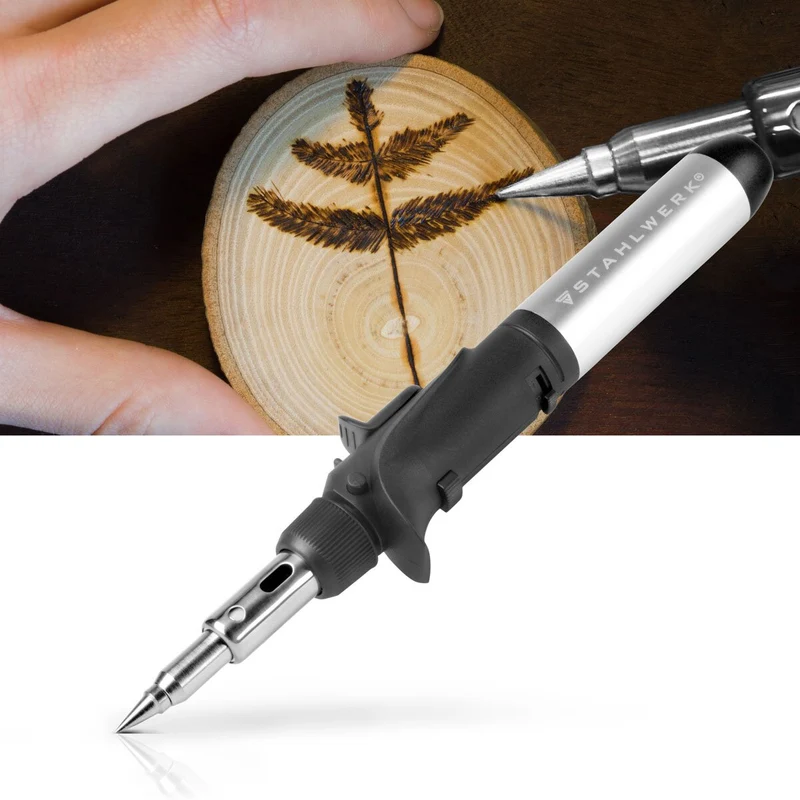 STAHLWERK Gas-Lötkolben GLK-500 ST 10-teiliges 3-in-1 Gas-Löt-Set | Lötgerät | Lötstation | Lötpistole mit 200 - 500°C Löttemperatur und 1.300°C Flammdüse für Heißluft-, Brand- und Lötarbeiten