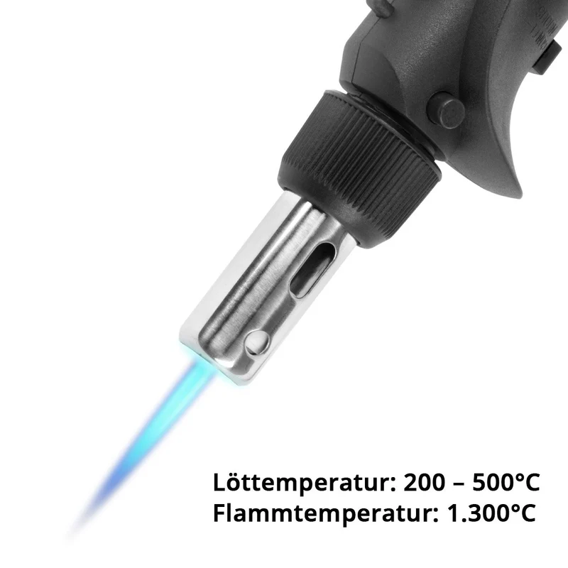 STAHLWERK Gas-Lötkolben GLK-500 ST 10-teiliges 3-in-1 Gas-Löt-Set | Lötgerät | Lötstation | Lötpistole mit 200 - 500°C Löttemperatur und 1.300°C Flammdüse für Heißluft-, Brand- und Lötarbeiten