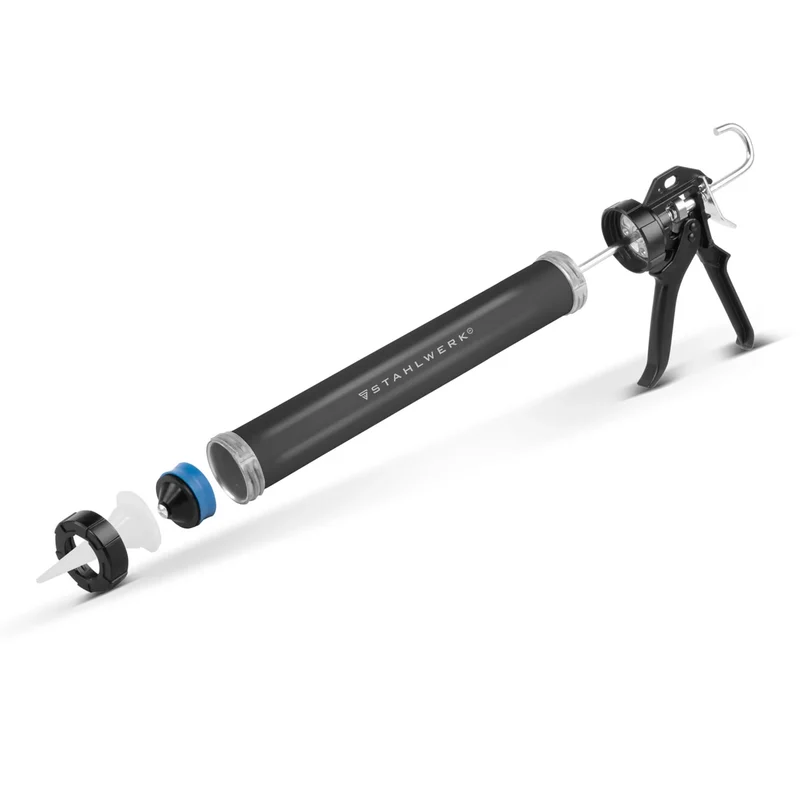 STAHLWERK Silikonpistole SPB-600 ST mit 600 ml aus Aluminium Silikonpresse | Acrylpistole | Kartuschenpresse | Beutelpresse | Silikonspritze | Kartuschenpistole für Kartuschen und Schlauchbeutel