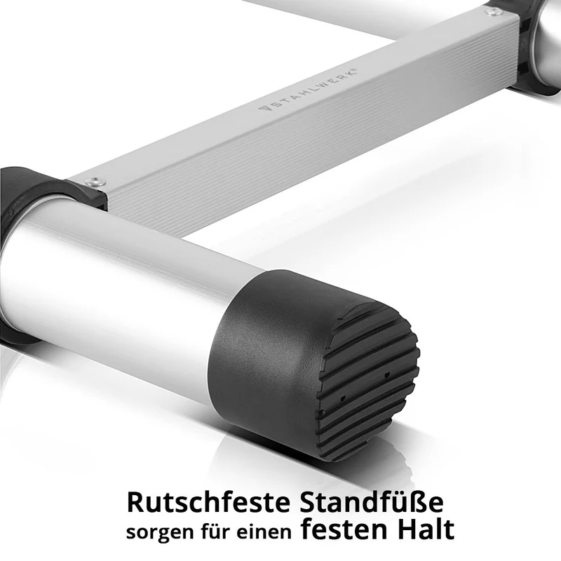 STAHLWERK Teleskopleiter TL-260 ST mit 150 kg Tragkraft und 2,60 m Maximallänge, ausziehbare Aluminiumleiter | Anlegeleiter | Sprossenleiter mit rutschfesten Sprossen inklusive 7 Jahre Hersteller-Garantie