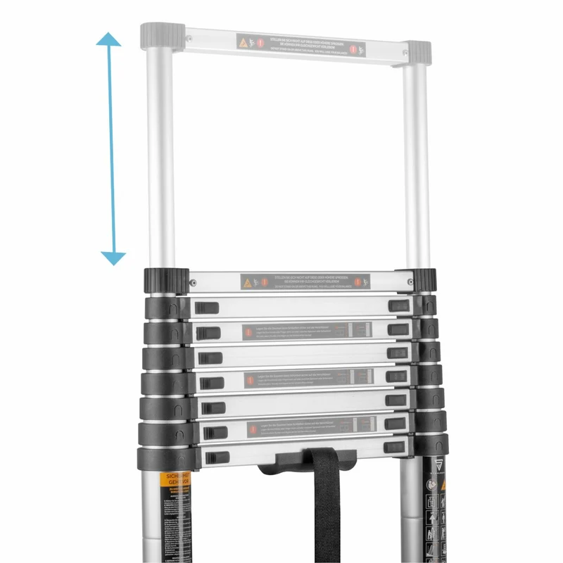 STAHLWERK Teleskopleiter TL-260 ST mit 150 kg Tragkraft und 2,60 m Maximallänge, ausziehbare Aluminiumleiter | Anlegeleiter | Sprossenleiter mit rutschfesten Sprossen inklusive 7 Jahre Hersteller-Garantie
