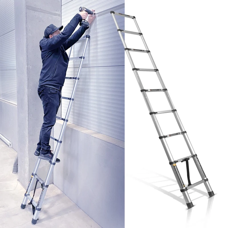 STAHLWERK Teleskopleiter TL-260 ST mit 150 kg Tragkraft und 2,60 m Maximallänge, ausziehbare Aluminiumleiter | Anlegeleiter | Sprossenleiter mit rutschfesten Sprossen inklusive 7 Jahre Hersteller-Garantie