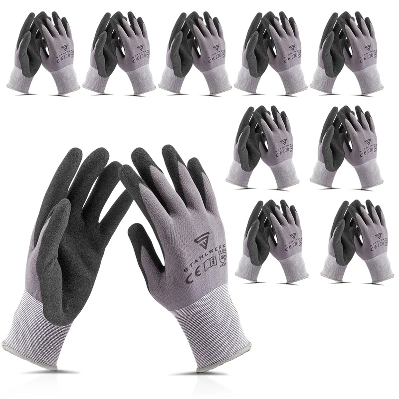 STAHLWERK Arbeits- und Montagehandschuhe Größe XL 10er Pack / Schutzkleidung / robust und strapazierfähig aus Nitrilkautschuk