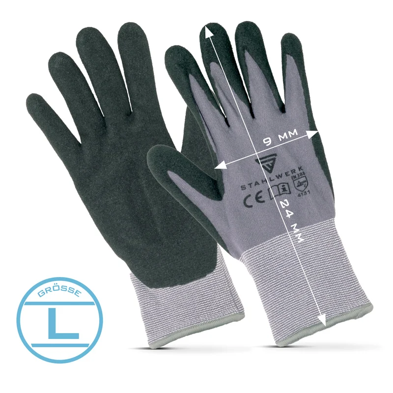 STAHLWERK Arbeits- und Montagehandschuhe Größe L 10er Pack / Schutzkleidung / robust und strapazierfähig aus Nitrilkautschuk