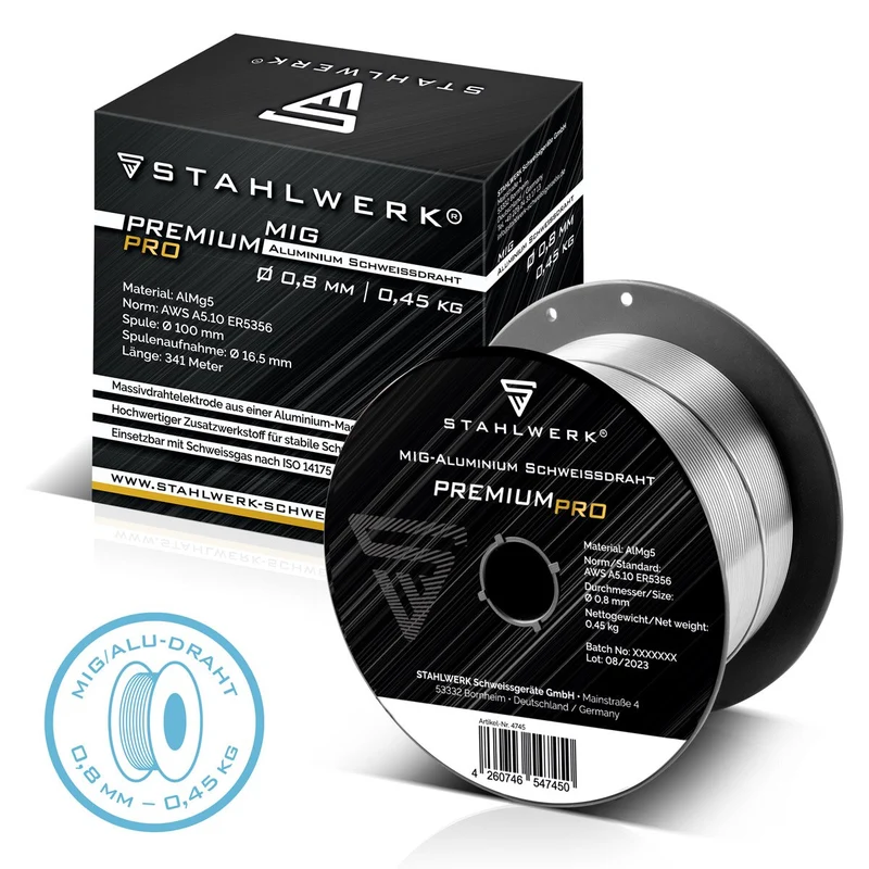 STAHLWERK MIG MAG Aluminium Schweißdraht ER5356 (AlMg5) 0,8 mm 0,45 kg Drahtrolle | Drahtspule | Zusatzwerkstoff | Universal Schweißdraht | Massivdrahtelektrode