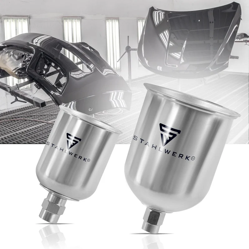 STAHLWERK Alu Lackbecher Set 125 ml / 600ml Farbbecher für Lackierpistole / Spritzpistole / Sprühpistole / Spraypistole