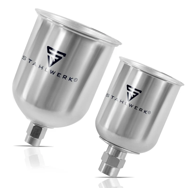 STAHLWERK Alu Lackbecher Set 125 ml / 600ml Farbbecher für Lackierpistole / Spritzpistole / Sprühpistole / Spraypistole