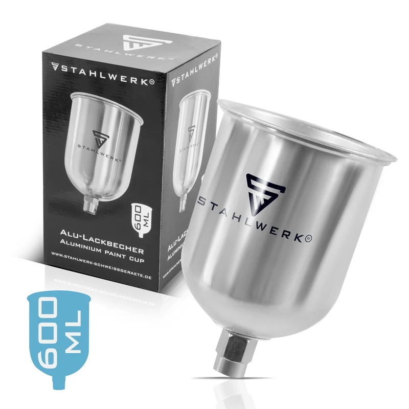 STAHLWERK Alu Lackbecher Set 125 ml / 600ml Farbbecher für Lackierpistole / Spritzpistole / Sprühpistole / Spraypistole