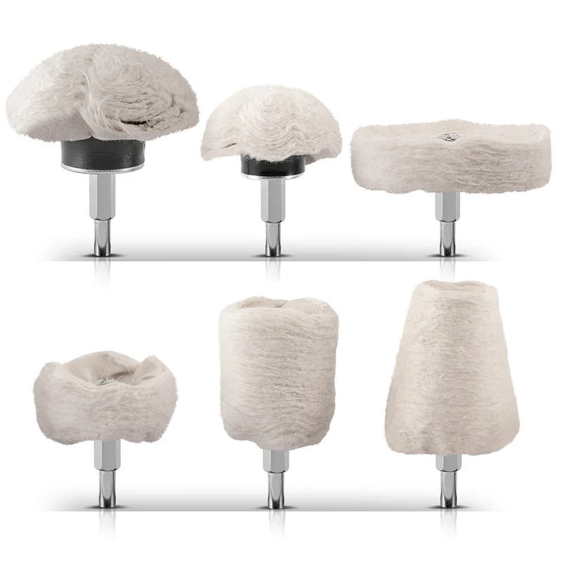 STAHLWERK 6er Set Universal-Polierköpfe PS-6 ST für Akku- und Elektrobohrer aus hochwertigem Flanell für Polierarbeiten an Metall, Stein, Holz, Glas und Kunststoff