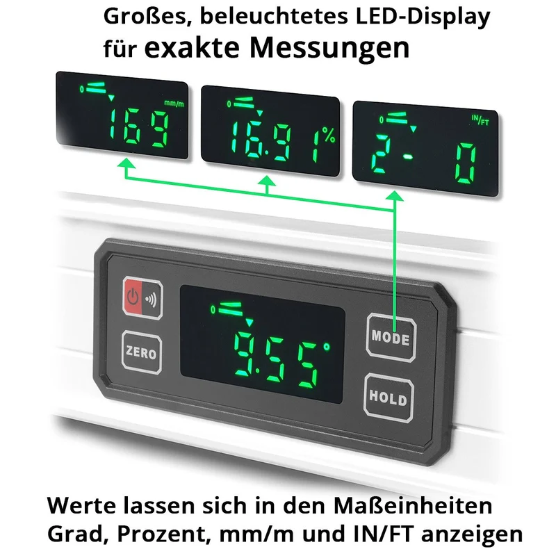 STAHLWERK Digitale Wasserwaage DW-400 ST aus Aluminium mit 400 mm Länge magnetische Richtwaage | Magnet-Wasserwaage | Aluminium-Wasserwaage | Digital-Wasserwaage | Winkelmesser