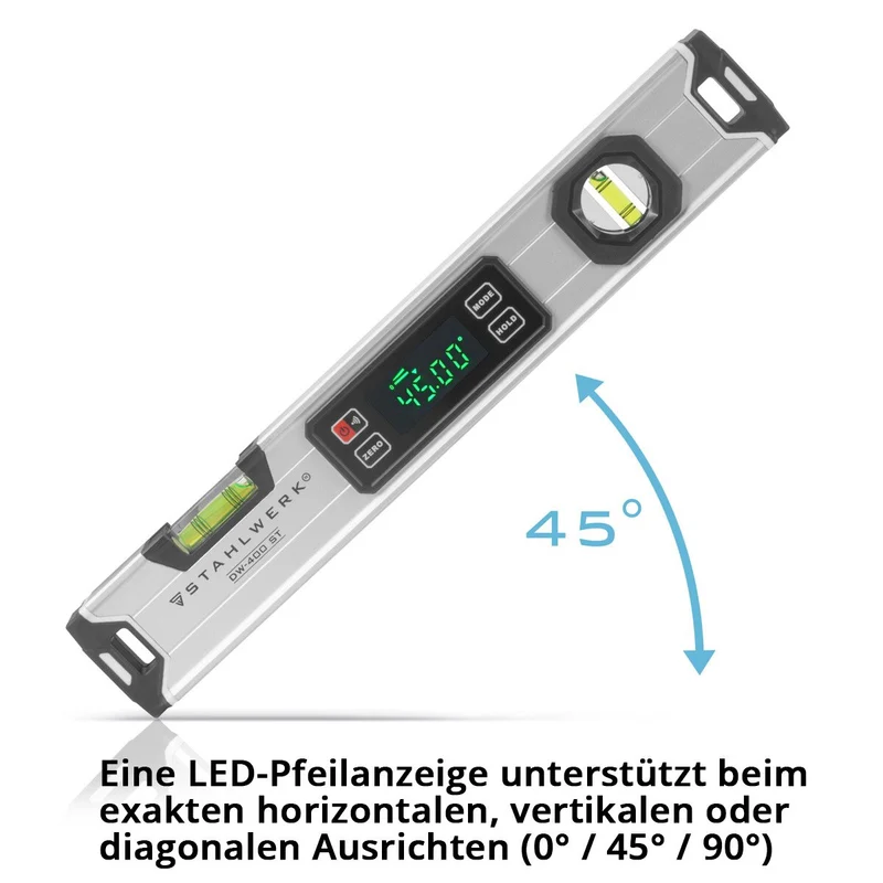 STAHLWERK Digitale Wasserwaage DW-400 ST aus Aluminium mit 400 mm Länge magnetische Richtwaage | Magnet-Wasserwaage | Aluminium-Wasserwaage | Digital-Wasserwaage | Winkelmesser