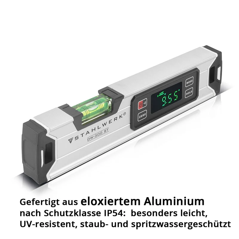 STAHLWERK Digitale Wasserwaage DW-300 ST aus Aluminium mit 300 mm Länge magnetische Richtwaage | Magnet-Wasserwaage | Aluminium-Wasserwaage | Digital-Wasserwaage | Winkelmesser