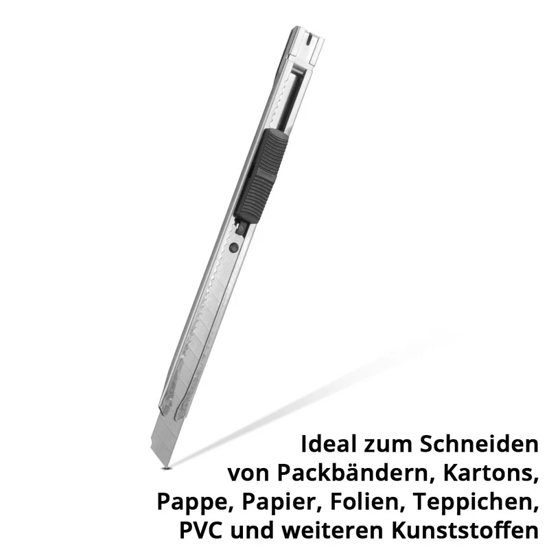 STAHLWERK Cuttermesser 10er Set mit 9 mm Abbrechklingen aus bruchfestem Carbon-Stahl präziser Cutter | Teppichmesser | Sicherheitsmesser | Paketmesser | Kartonmesser