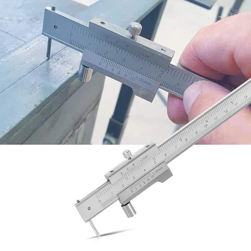 STAHLWERK Anreiß-Messschieber | Messlehre | Schieblehre 0-200 mm | 8 Inch mit Nonius und Anschlagrolle nach DIN 862 für Präzisionsmessungen