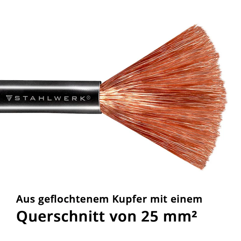 STAHLWERK MMA | ARC Elektrodenhalter bis 200 A Schweißzange | Elektrodenzange | Elektrodenklemme für Schweißgeräte inklusive 3 m Schweißkabel aus reinem Kupfer mit 25 mm² und 9 mm Stecker