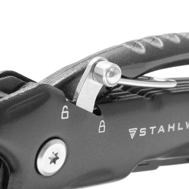 STAHLWERK Multitool mit 12 Werkzeugen, hochwertiges Taschenmesser / Klappmesser / Multifunktionswerkzeug mit Hammer, Messer, Säge, Feile, Kombizange, Schraubendreher etc. inklusive LED Taschenlampe