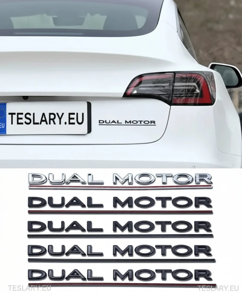 Tesla Model 3 / Y Dual Motor Logo Emblem Schwarz, Rot, Chrom, Gold & andere Farben